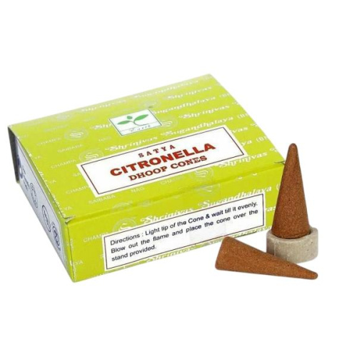 Благовония - конусы Citronella (Citronella Dhoops Cones) 12 шт. с подставкой, Satya